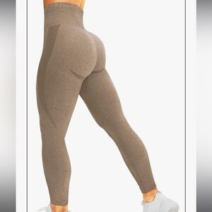 Women Seamless Leggings Brown Contour High Waist Workout Yoga Pants Size Medium
